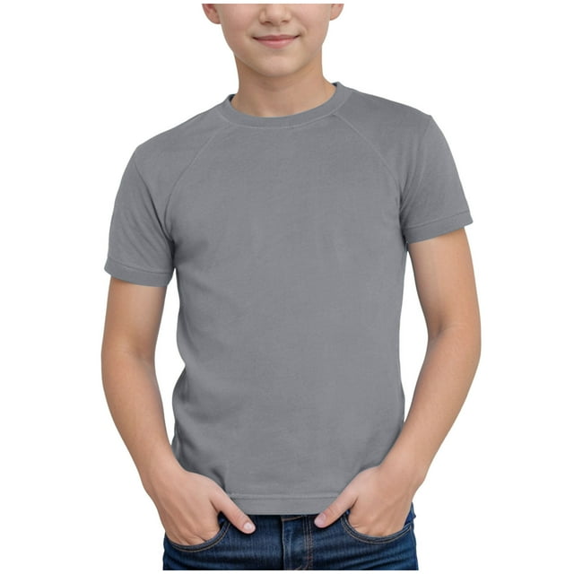 Pimfylm T-Shirt Garçon Graphique Garçon Décontracté Manches Raglan Hauts avec Col Rond et Couleur Unie T-Shirts à Manches Courtes Gris, Taille pour 3-4 Ans