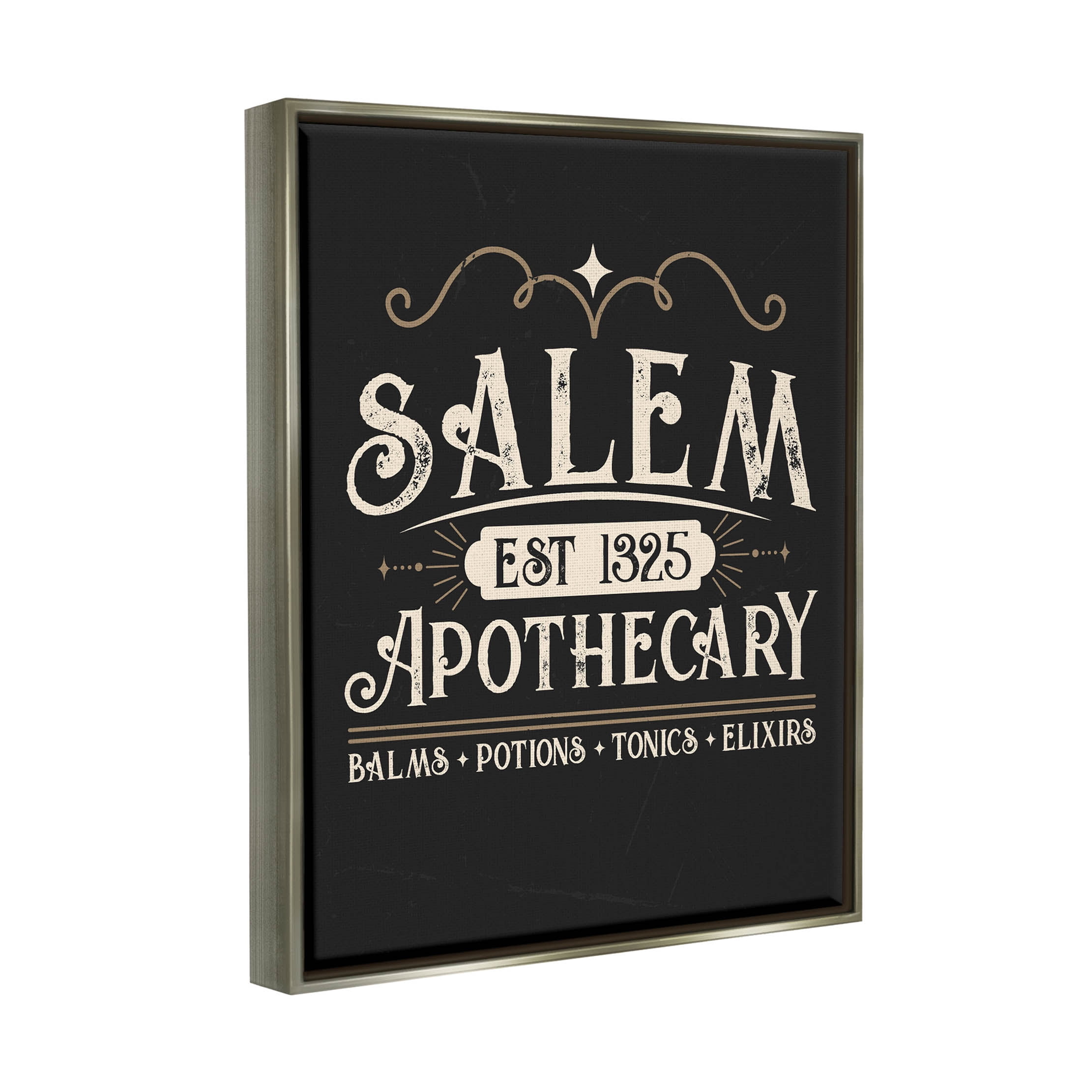 Stupell Industries Salem Apothecary Vintage Sign Graphic Art Luster Gray Floating Framed Canvas Print Wall Art, Design by Angela Nickeas