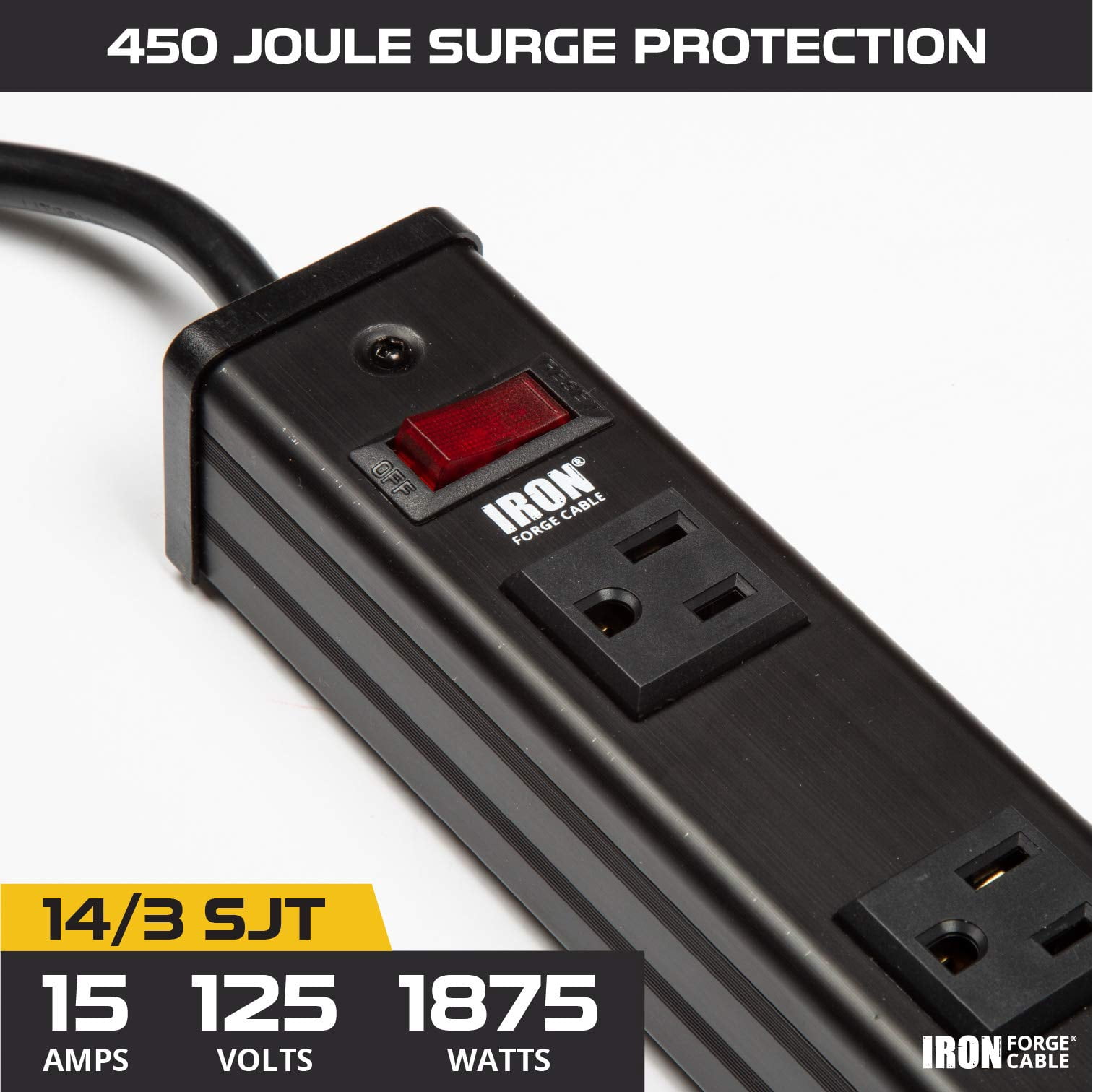 Iron Forge Cable 9 Outlet Heavy Duty Surge Protector Power Strip with Built-in Circuit Breaker, 14/3 SJT Black & Yellow with 9 ft Extension Cord