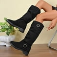 thumbnail image 3 of Women's Slouch Round Toe Low Heel Boots Knee High Boots(Color:Black,Size:6), 3 of 8