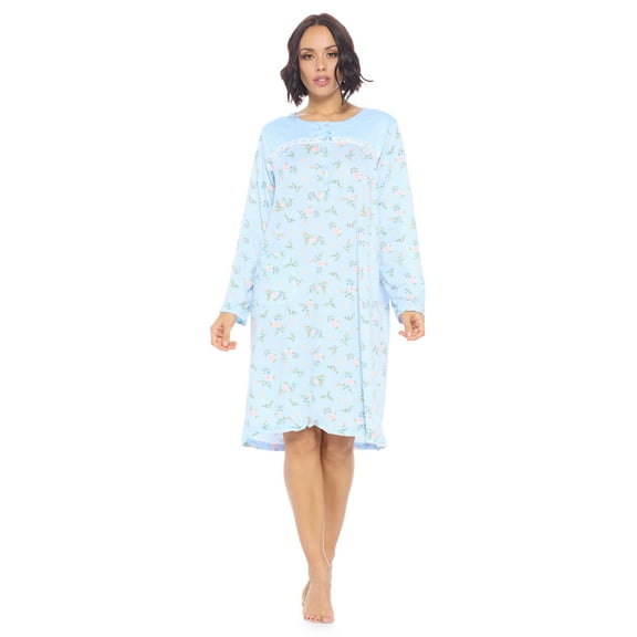 Casual Nights Women's Printed Long Sleeve Nightgown - Blue