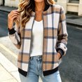 thumbnail image 5 of Ihhxva Women's Plaid Bomber Jacket, Cropped Zip Up Long Sleeve Coat with Pockets, Collared Checkered Casual Winter Fashion Outerwear, S - 2XL, 5 of 8
