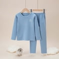 thumbnail image 2 of Odeerbi Kids Boys Girls Long Johns Fleece Lined Thermal Underwear Set Base Layer Set Children's Baby Winter Round Neck Padded Pajamas Tops Pants Set Home Clothing Blue, 2 of 4