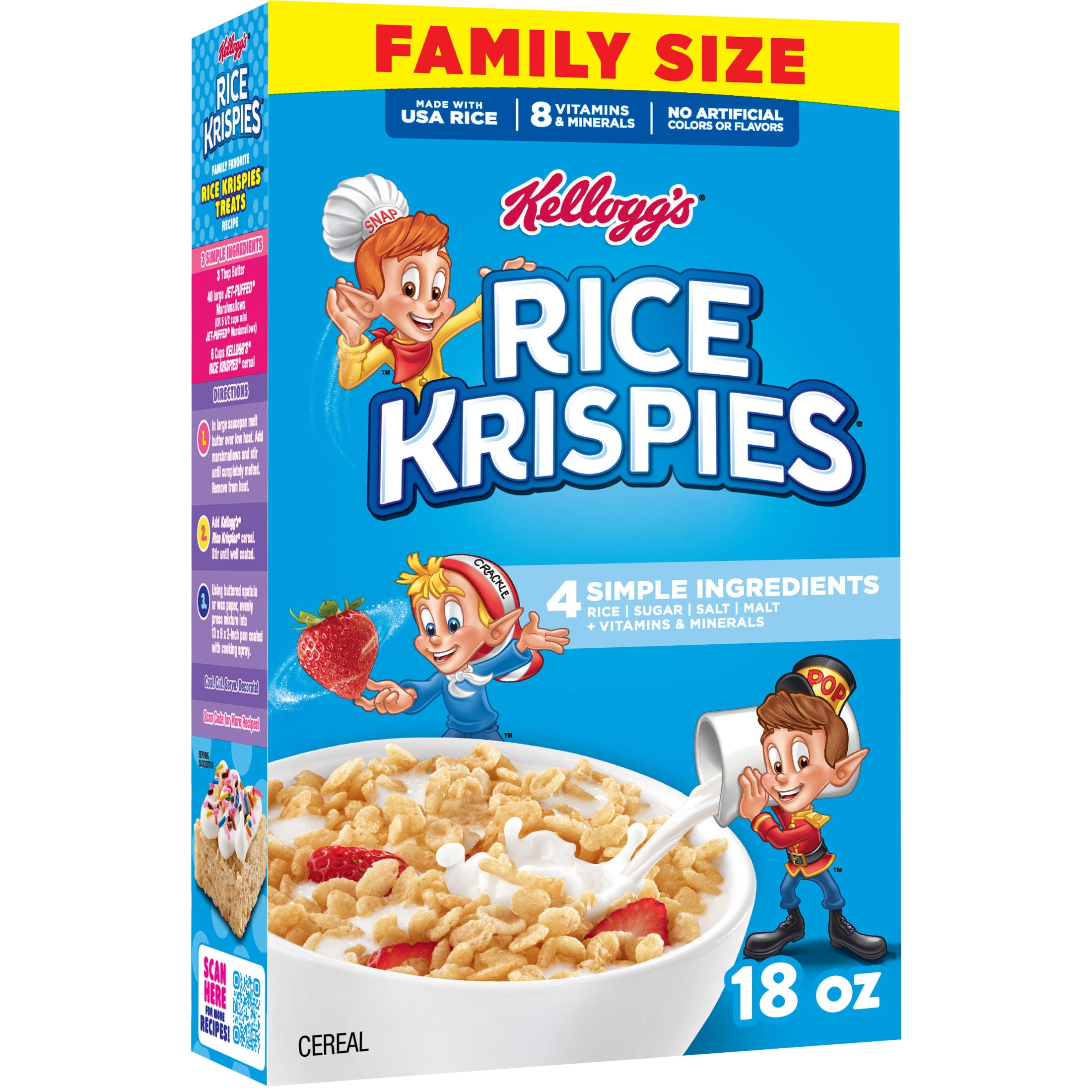 (3 pack) Kellogg's Rice Krispies Original Breakfast Cereal, 8 Vitamins and Minerals, Family Size, 18  oz