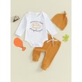 thumbnail image 2 of Liacowi Baby Boy Girl 3Pcs Halloween Outfits Long Sleeve Pumpkin Pie Print Romper Tops+ Long Pants + Hat Set 3 6 12 18 24 Months Infant Fall Clothes, 2 of 9