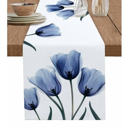 

Table Runner Dresser Scarf 18 x 72 Inch Spring Blue Flowers X-ray Image of Tulips Floral Table Runners Non-Slip Heat Kitchen Dining Table Decor for Indoor Outdoor Home Party Decoration