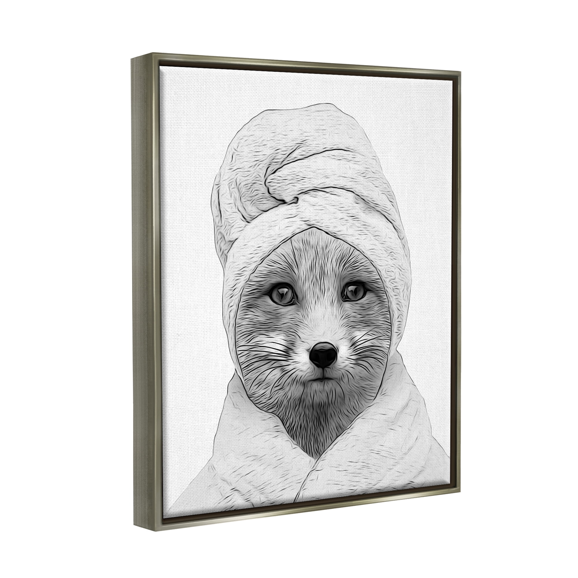 Stupell Industries Fox Bathrobe Funny Animal Animals & Insects Painting Gray Floater Framed Art Print Wall Art