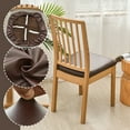 thumbnail image 4 of Dznils Waterproof Dining Chair Seat Covers Faux Leather Stretch Chair Slipcovers, 4 Pack, Brown, 4 of 10