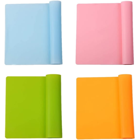 Set Of 4 Reusable Silicone Placemats Non-Slip Silicone Placemats For Kids, Heat Insulation, Baking, Rolling Dough,Easy To Clean(4 Colors)
