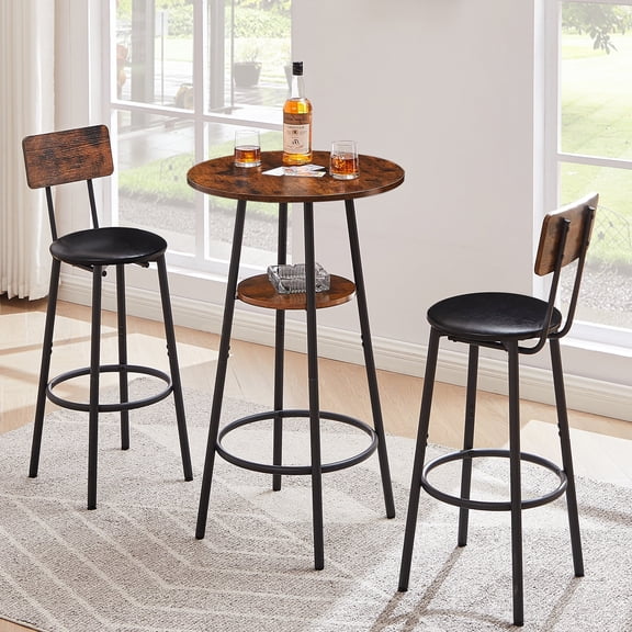 Kitchen Bar Table Set, 3-Piece Bistro Table Set for Kitchen, Wood Dining Room Set with 2 Upholstered Chairs, Storage Shelf Table and Chairs Dining Set for Pub Bistro Restaurant, JA1521