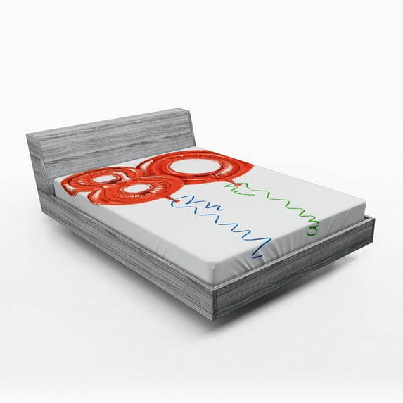 Ambesonne Birthday Fitted Sheet, Granny Party Balloons, Queen Size, Red Green and Blue