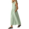 thumbnail image 5 of Women's Cotton Sleeveless Shirt Dress Collared Button Down Solid Color Casual Long Maxi Dress with Pockets Mint Green S(S), 5 of 6