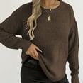 thumbnail image 4 of Htigea Cozy Sweater for Women Solid Crew Neck Long Sleeve Pullover Knitted Tops Fall Winter Basic Sweaters Coffee M, 4 of 8