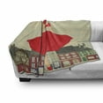 thumbnail image 3 of Vintage Woman Soft Flannel Fleece Throw Blanket, 1950's Style Girl in Red Dress in Front of a Traditional Street Background, Cozy Plush for Indoor and Outdoor Use, 50" x 70", Multicolor, by Ambesonne, 3 of 6