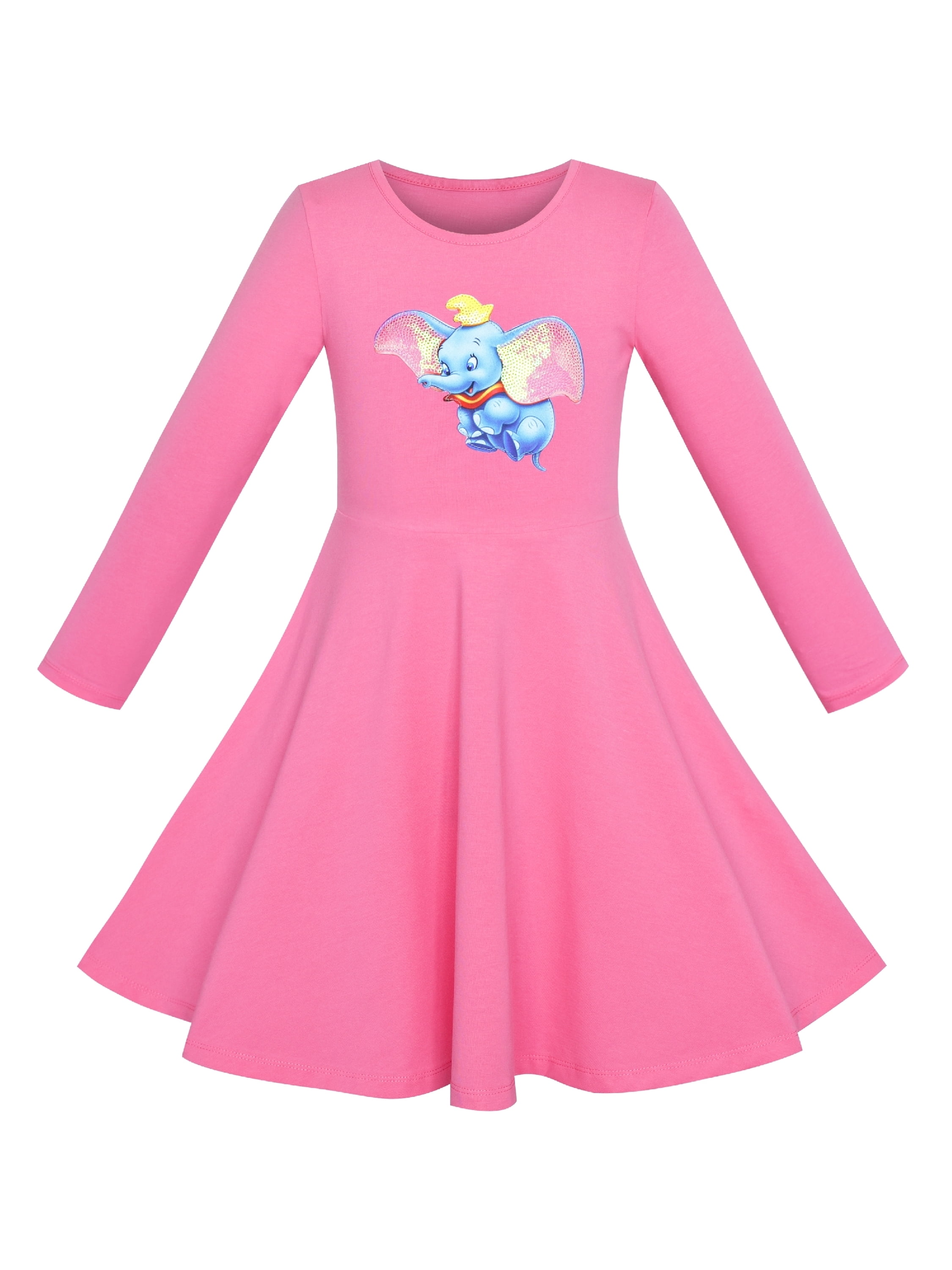 Girls Elephant Print Cotton Flared Dress