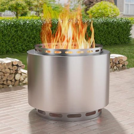 19 Inch Outdoor Smokeless Fire Pit, Portable Stainless Steel Firepit with Weather Resistant Cover,Wood Burning Fire Pit for Outside Camping Backyard Patio Garden