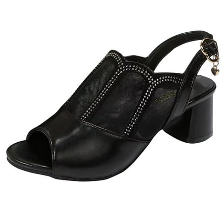 

Youmylove Women Fish Mouth Thick Heel Hollow Out Lace Buckle Strap Large Size Sandals Summer Comfy Beach Outdoor Walking Footwear