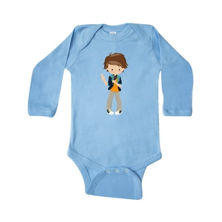 

Inktastic Rock Boy Brown Hair Band Singer Microphone Gift Baby Boy Long Sleeve Bodysuit