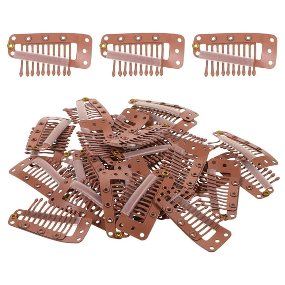 OUNONA 30Pcs Brown Wig Clips with Comb Teeth for Stable Hair Extension Fixing and Easy Wear