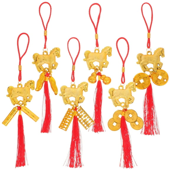 Hemobllo 6Pcs Chinese New Year Hanging Ornament with Horse Tassel for Wealth and Success