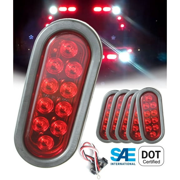 XXXXX Set of 6 Pcs LED 6" Oval Red Brake Stop Turn Tail Marker Signal Lights for Truck Trailer Tractor w Grommet Pigtail Kit DOT SAE Approved