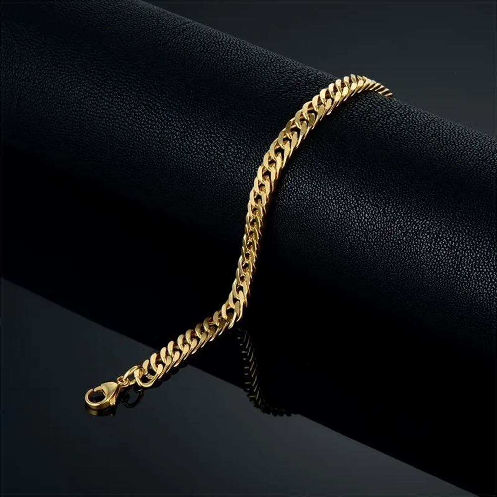 Punk Curb Cuban Link Chain Bracelet 6.5mm 14K Yellow GoldHand Chains For Men Women Fashion Party Jewelry Gift