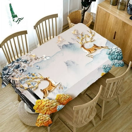 

New Year s Rectangular Tablecloth Mandarin Duck Flower Linen Antifouling Tablecloth Wedding Table Centerpiece Party ration