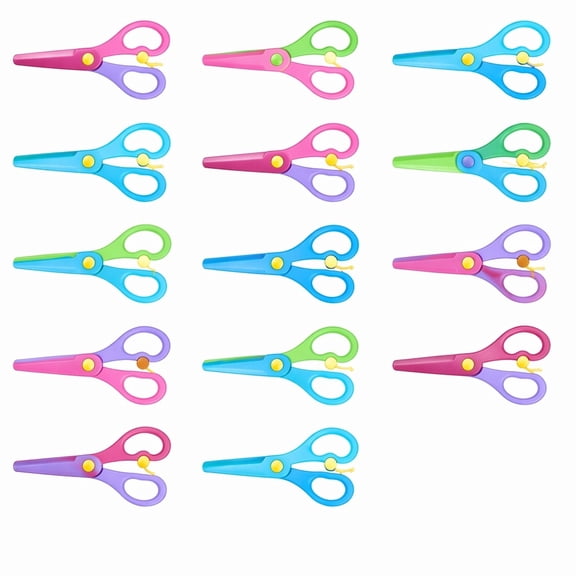 YEMNPIOS 15 Pcs Safety Scissors Training Scissors Plastic Round Tip Craft Scissors for Paper Card
