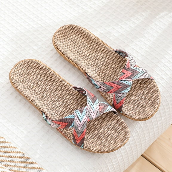 2022 Summer Womens Casual Boho Cross Sandals Comfort Linen Soft Sole Vacation Beach Sandals Hawaiian Sandal Slippers