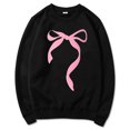 thumbnail image 5 of Women Sweatshirts Pullover Tops Shirts Round Neck Cute Bow Printed Long Sleeved Pullover Hoodless Loose Fit Tops Casual Fall Outfits Clothes Black-L, 5 of 5