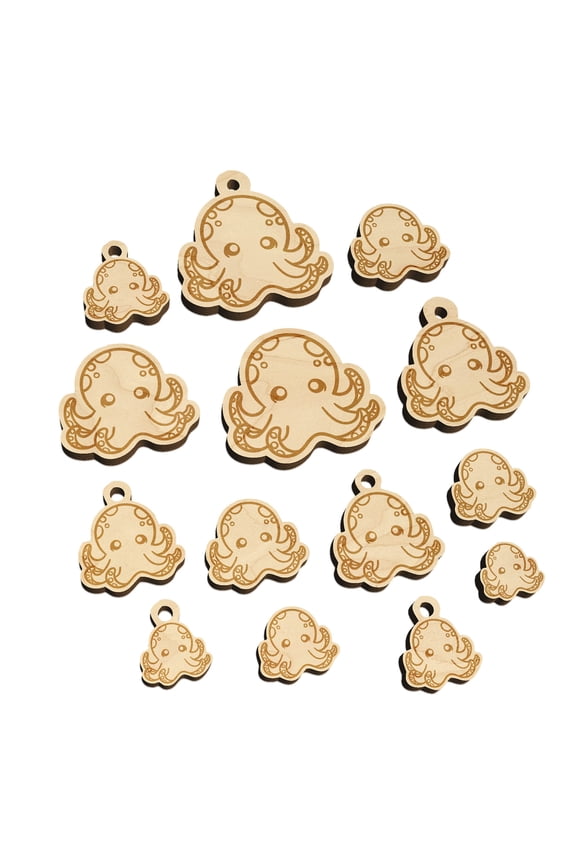 Kawaii Octopus Wood Mini Charms Shapes DIY Craft Jewelry - No Hole - 18mm (17pcs)