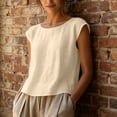 thumbnail image 6 of hoksml Women's Cotton Linen Cap Sleeve Top, Round Neck Casual Blouse, Loose Fit Summer Daily Office Wear Shirt, 6 of 9