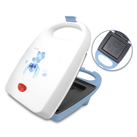 STITCH Sandwichera Eléctrica Disney ST-SW de Acero Inoxidable, Placas Antiadherentes, Temperatura Ajustable, Luces Indicadoras, Seguro Frontal, Ideal para Sándwiches y Desayunos.