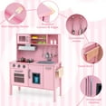 thumbnail image 4 of Costway Kids Kitchen Playset Wooden Pretend Play Chef Toy with Microwave & Accessories Pink, 4 of 11