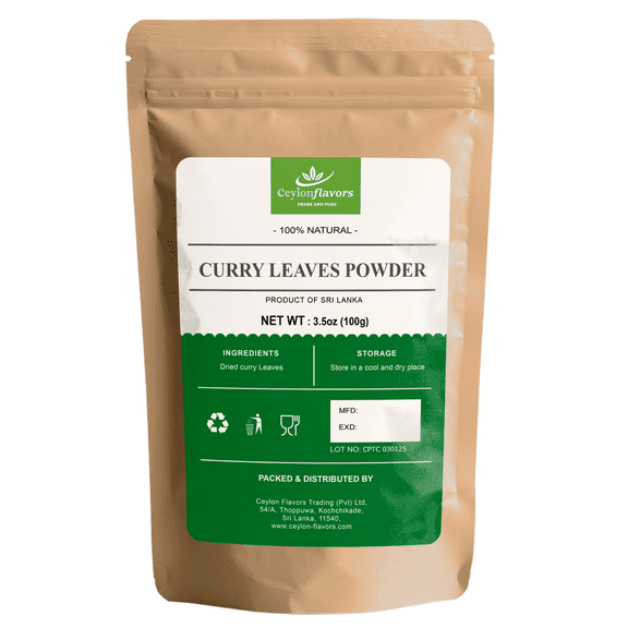 Natural Ceylon Curry Leaves Powder – 100% Pure & Natural, reshly Ground – Authentic Sri Lankan Spice for Cooking (Resealable Pack) 3.5 oz (100g)