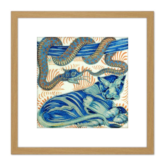De Morgan William Serpent Cat Painting 8X8 Inch Square Wooden Framed Wall Art Print Picture with Mount