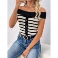 thumbnail image 4 of Womens Sweater Tops Summer Off Shoulder Sweaters Boat Neck Sleeveless Relaxed Fit Knitted Pullover Top Black S, 4 of 10