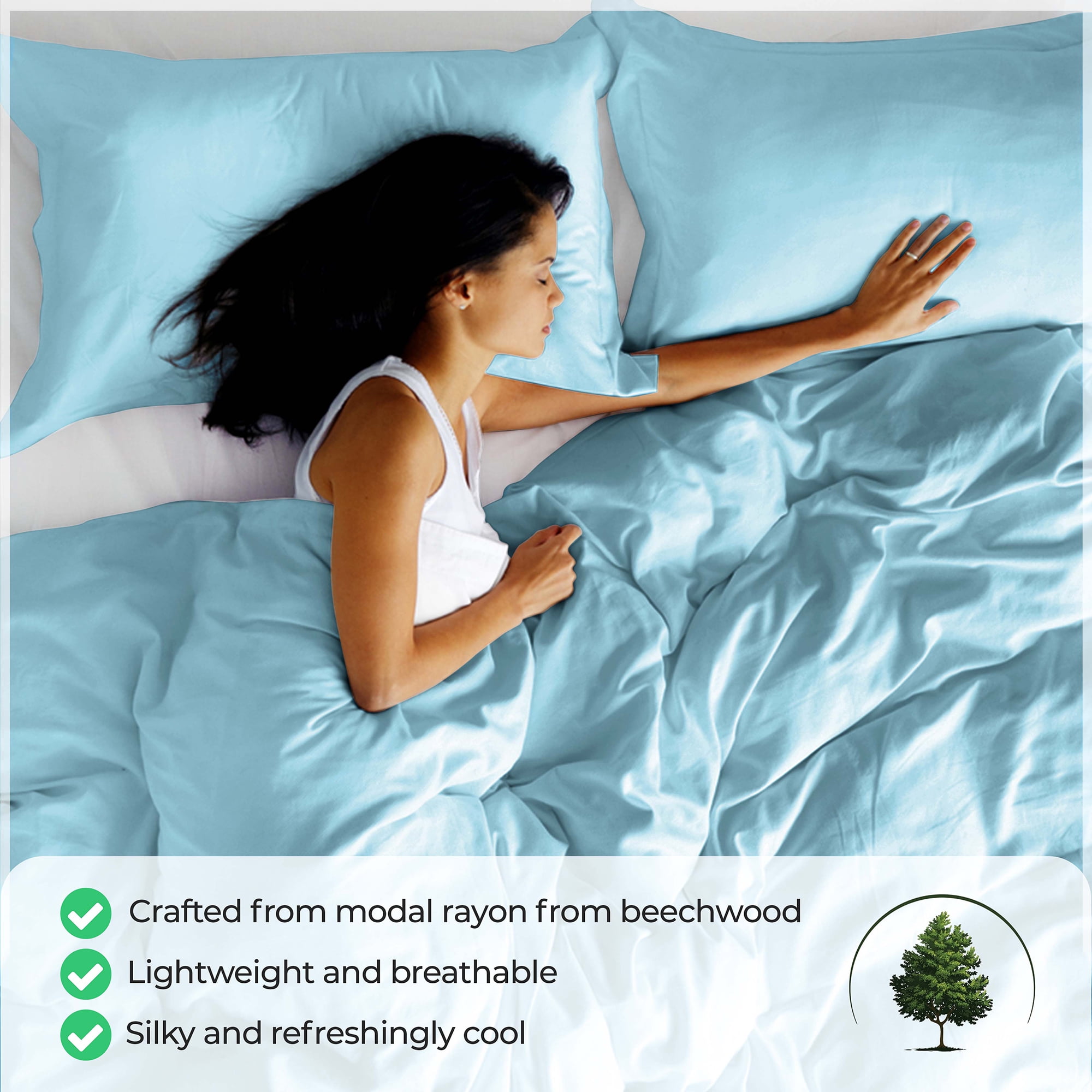 Superior Modal From Beechwood 400TC Light Blue Duvet Cover Set, Full/ Queen