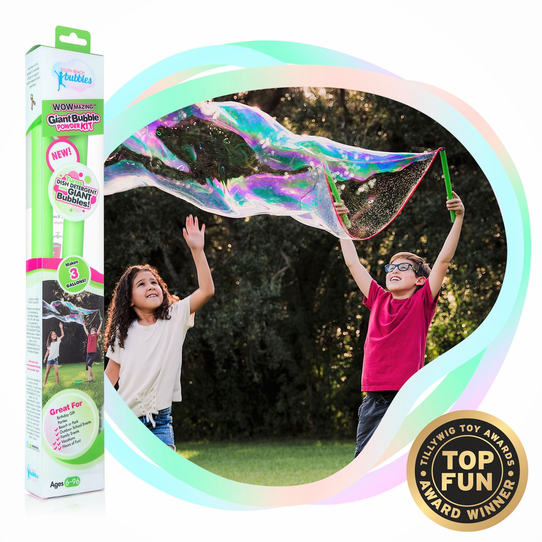 Wowmazing Giant Bubble Powder Kit Large Bubble Wand 3 Pack