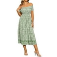 thumbnail image 4 of INSPIRE CHIC Vintage Floral Dresses for Women's Off Shoulder Smock Flowy Midi Dress XS Green, 4 of 6