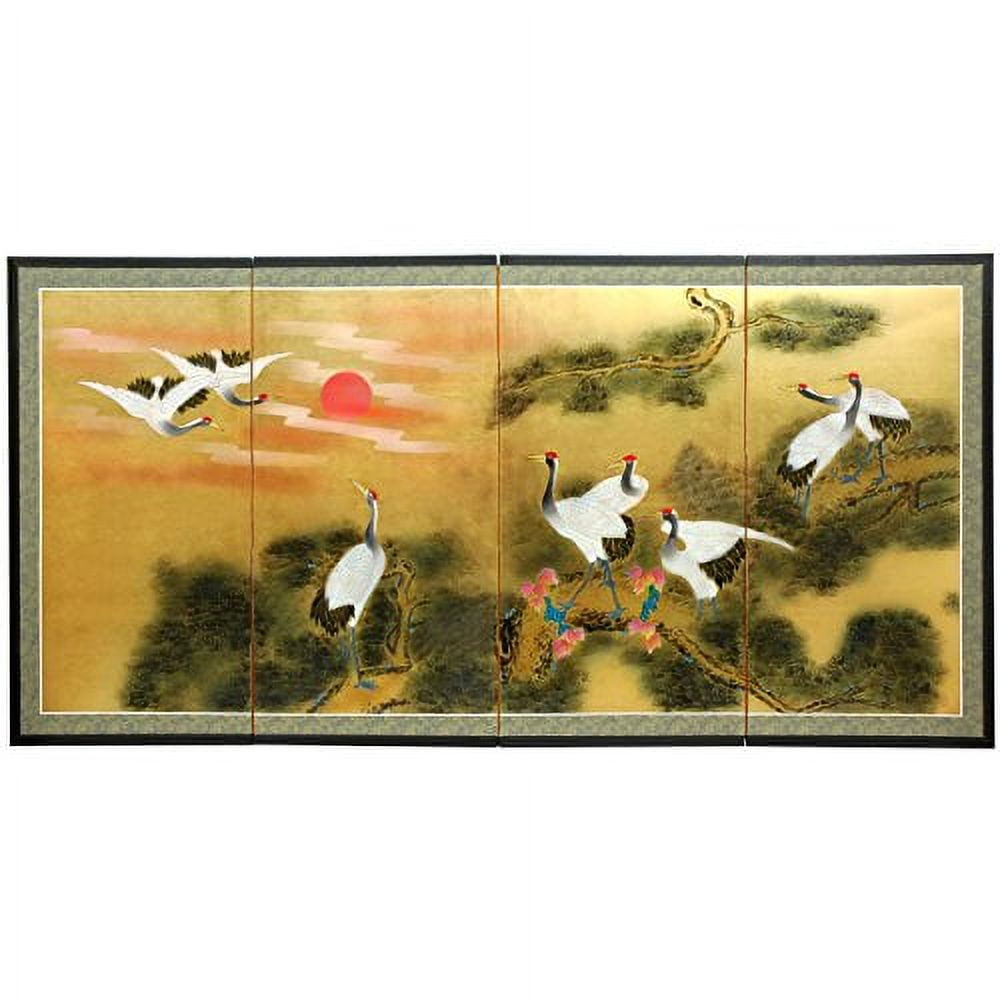 Oriental Furniture 36" Oriental Furniture Gold Leaf Sunset Cranes, Wall Art, Oriental, Traditional, 32", Handpainted, Indoor, living room