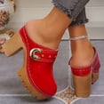 thumbnail image 4 of Dakaela Mules à Talons Épais pour Femmes, Bout Rond Fermé, Sandales à Plateforme à Enfiler, Sabots Confortables Décontractés pour Robe, Chaussures 3,74 Po Rouge 9,5, 4 of 8