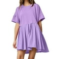 thumbnail image 1 of LOVZFMLL Robes d'Été pour Femmes Mignonnes Sans Manches/manches Courtes Col Rond à Volants Plissées Ligne A Fluides Mini Robes Amples Décontractées Tenues de Mode Violettes B TG, 1 of 4