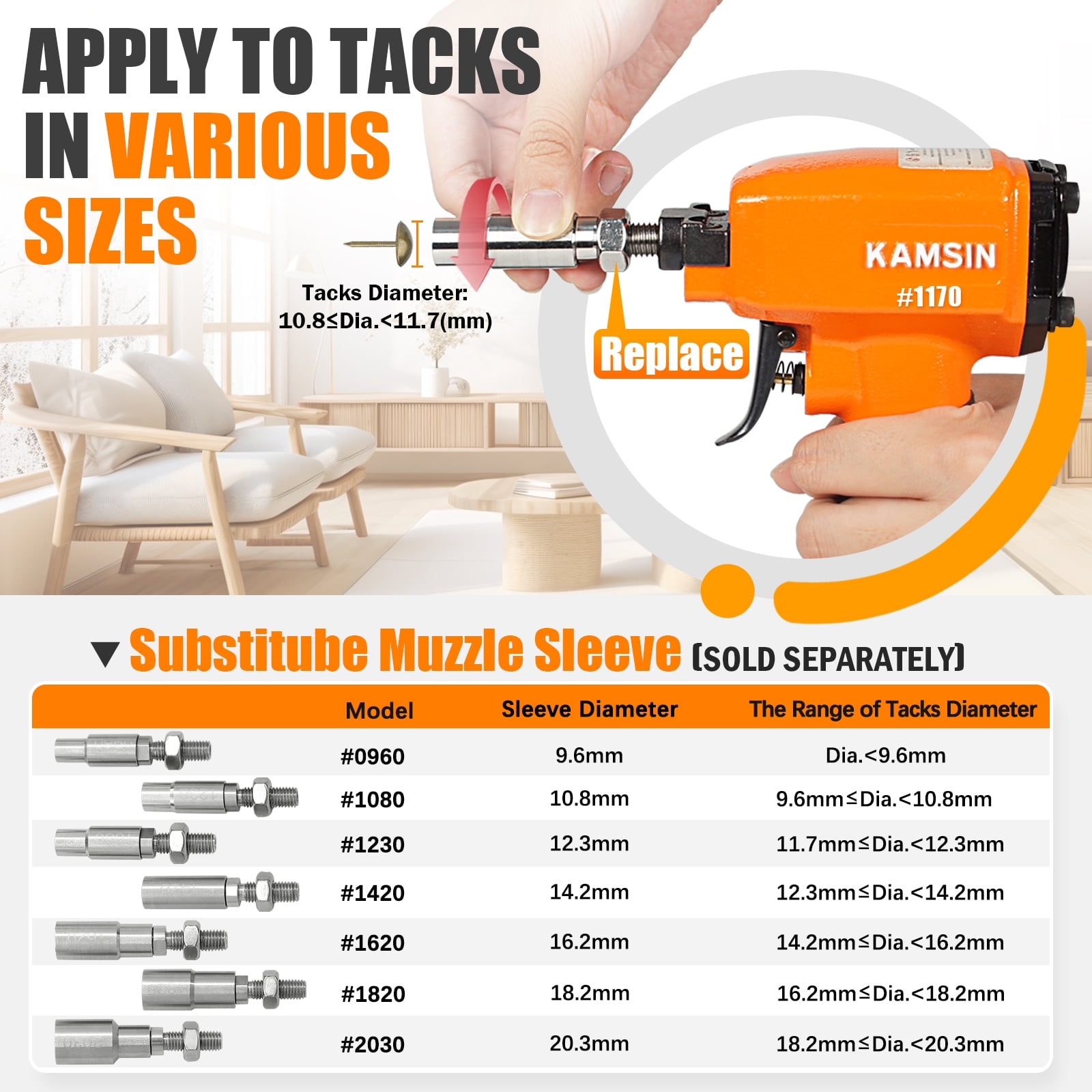KAMSIN K1170 Pneumatic Decorative Nailer, Air Finish  Gun for Thumbtack Furniture Tacks