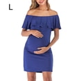 thumbnail image 1 of Vestido de mujer Vestido de embarazada de manga corta con hombros descubiertos Falbala Summer Cloth, Azul, L Kearding AP002176-11, 1 of 7