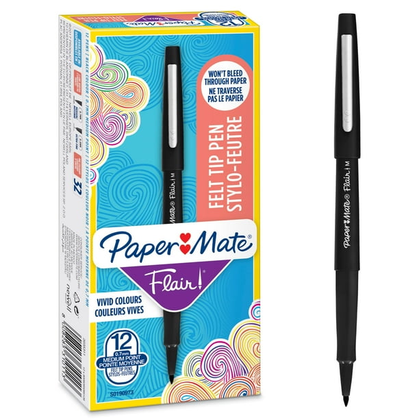 Bolígrafo Mate Flair, 0,7 mm, punta mediana, negro (paquete de 12)
