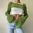 thumbnail image 6 of Sweater for Women Rainbow Hollow Out Long Sleeve Cutout Knitted Cover-Ups y2k Mesh Cropped Blouse Clothes 2026 Green S, 6 of 6
