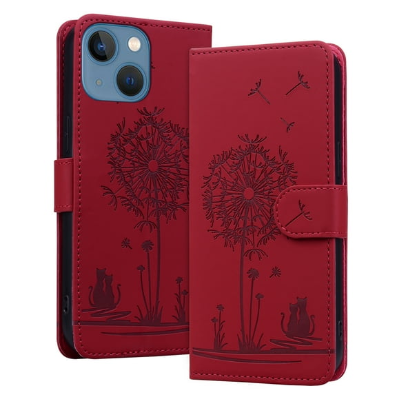 Allytechgroup for iPhone 13 Mini Case with Credit Card Slot, RFID Blocking PU Leather Flip Wallet Case for Women Girls Shockproof Protective Case Cover for iPhone 13 Mini, Red