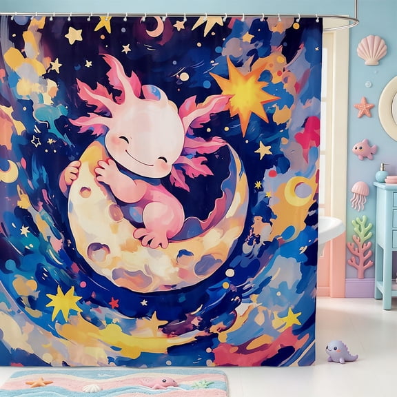 Manfei Pastel Animal Axolotl Shower Curtain 72Wx72L,Cute Salamander Pattern Bathroom Curtain