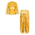 thumbnail image 2 of TiaoBug Boys Girls Modern Hip Hop Jazz Dance Outfit Shiny Metallic Long Sleeve T-Shirt with Pants Set Gold 180, 2 of 7